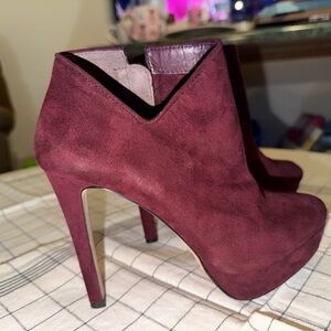 Jessica Simpson Elegant Burgundy Suede Ankle Stiletto Booties - Shiraz